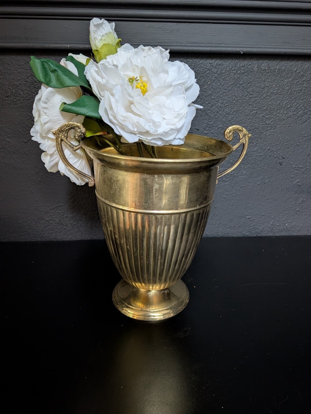 Vintage Brass Champagne Bucket, Vase, Urn, fluted lower, & Ornate Figural handl